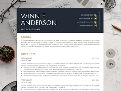 1 page ,2 page resume Professional Modern Resume Template word cv