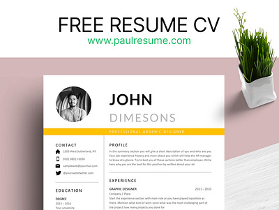 Free Professional and Minimal Resume CV US & A4 Resume template free resume word