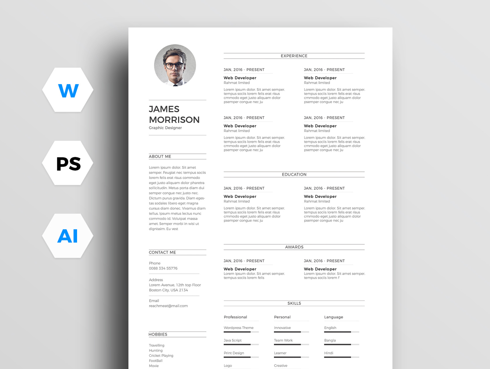 Free Minimal Resume Template CV In Word By Paul Resume On Dribbble