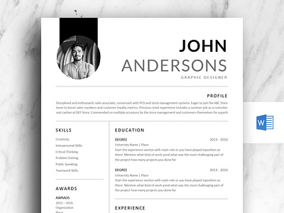 Free One Page A4 Resume in Microsoft Word