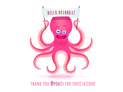 Thanks to Pasha Lunevich for invitation! creature debut dribbble hello octopus thank you thanks