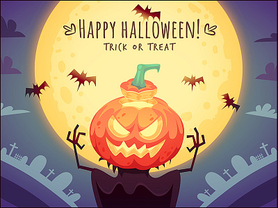 Happy Halloween Pumpkin Scarecrow halloween illustration moon pumpkin trick or treat