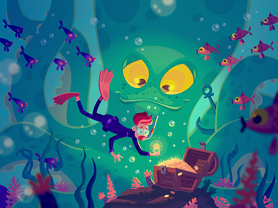 A treasure hunter character design diver fireart fireart studio illustration treasure underwater vector