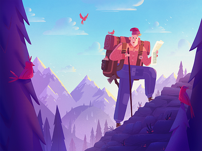 Adventure Seeker adventure character dribbble fireart fireart studio hiking illustration mountains travel