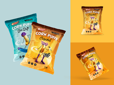 AwsumSnacks | Packaging design for corn snacks branding corn food fun hand drawing kids mascot packaging photoshop product snacks vegan visual design