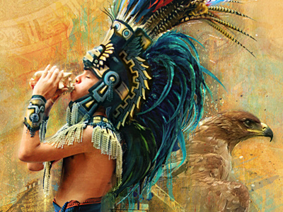 Sabroso ancient brush eagle feather gold indian injun maya mexican paper splash