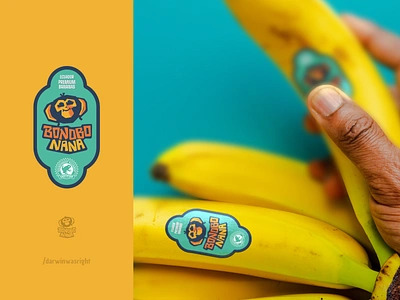 Bonobonana label ape banana banana label banana leaf bananas bonobo chimp chiquita creative logo dole ears ecuador label lettering monkey nana smart logo sticker sweet yellow