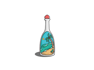 Beach and bottle illustration branding design illustration t shirt design text logo vector