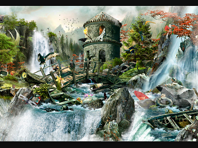 Waterfall Illustration as a Background Level digital art digital graphic digital graphic design digital graphics digital illustration digital illustrator gambling gambling art gambling design game art game design graphic design illustration illustration art illustrator slot design slot game art slot game design slot machine design slot machine graphics