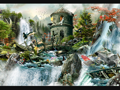 Waterfall Illustration as a Background Level