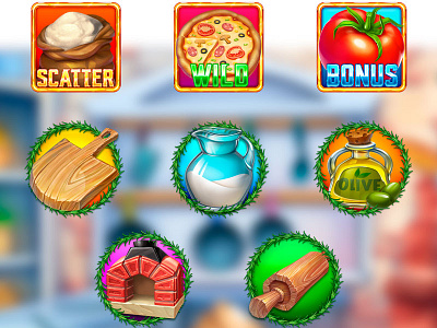 Set of symbols for the Pizza themed slot game digital art gambling game art game design game development company game development studio graphic design set symbols slot design slot development slot machine slot symbol art slot symbol design slot symbol development slot symbols symbols design symbols development