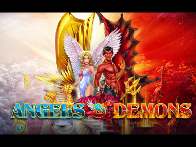 Splash screen for the slot machine "Angels & Demons" angels demons gambling art gambling design game art game design game illustration graphic design illustration slot art slot art design slot design slot game art slot illustration slot machine