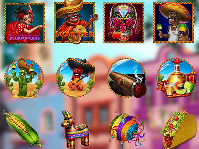 Animation of the set of slot symbols for the Mexican slot animated animated symbols animation2d animation casino art design art gambling game art game design mexican symbols mexican themed motion graphics slot design slot symbols animation symbols symbols animated symbols art symbols design