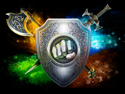Game logo axe browser coloured combat concept art digital art game game art game design logo online sword