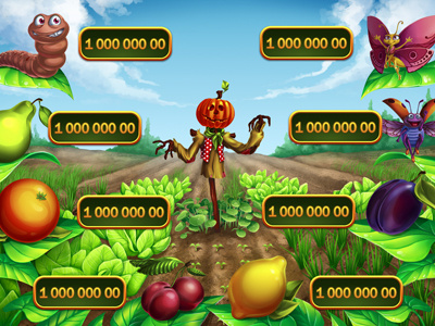Garden paytable 2d digital art fruits game art game design glossy graphic design paytable scarecrow slot design symbols