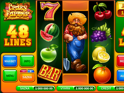 Slot machine - "Crazy farmer" 2d casino digital art gambling game art game design graphic design interface logo slot design symbols
