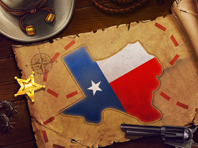 Texas application game art game design graphic design hat map mobile revolver splash screen texas whip