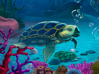 Underwater application fishes game art game design graphic design illustration mobile seaweed ship turtles underwater