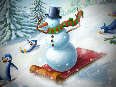 Winter holidays application fun game art game design graphic design holidays illustration mobile penguins snowmen winter