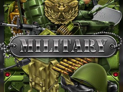Slot machine - "Military" badges boots digital art game art game design grenade logo medal military rifle slot design tank