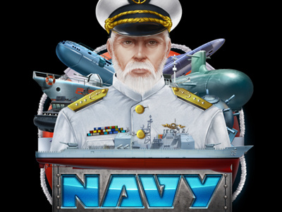 Slot machine - "Navy" battle cruiser boots digital art game art game design hovercraft lifebuoy logo medal navy slot design submarine