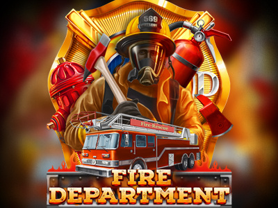 Slot machine - "Fire department" axes department digital art fire fire hose firecar fireman game art game design hydrant logo slot design