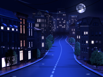 Night street road houses street main background illustration digital art 3d graphic game design game art