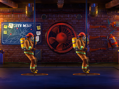 Fire department axes background department digital art fire extinguishers fireman game art game design graphic design illustration map
