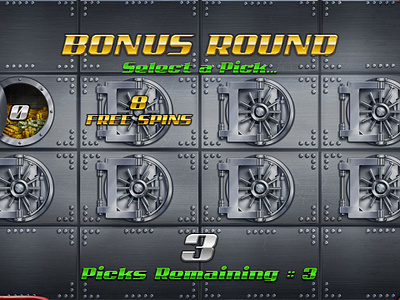 Bonus Round of the slot game "The Heist" bank bonus game bonus round bonusthemes door gold gold bar golden heist robber robbery slot art slot deisn vault