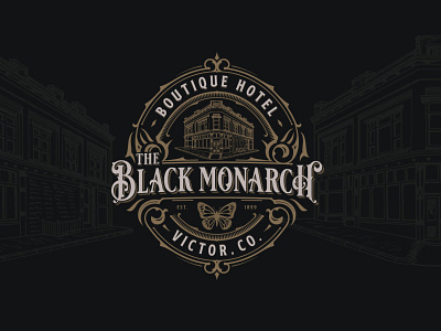 The Black Monarch adobe illustrator brand identity butterfly classic gothic hand drawn hotel house logo design luxury travel typography vintage
