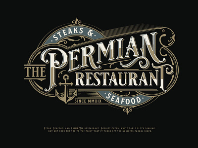 The Permian Steaks & Seafood adobe illustrator anchor elegant food and drink logo design luxury restaurant retro seafood sophisticated steak typography victorian vintage