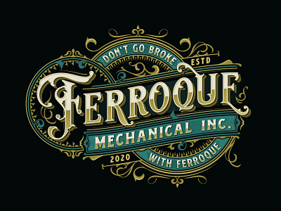 Ferroque Mechanical Inc adobe illustrator art deco art nouveau brand identity construction elegant logo design luxury ornament sophisticated typography victorian vintage
