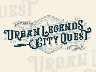Urban Legends City Quest adobe illustrator amsterdam city classic compass escape room games historical legend magnifying glass ornament retro typography victorian vintage