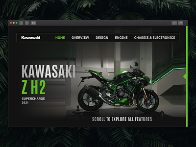 Kawasaki ZH2 3d animation bike design horizontal layout interactive kawasa kawasaki kawasaki zh2 landing page ui ux ux design