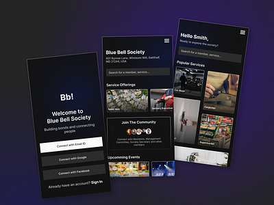 Blue Bell Society - Social/Community App appartment blue bell community community app design hotels house rent rental residency rooms social society stay ui ux villas