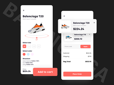 Balenciaga Shopping App UI 999watt app design balenciaga design graphic design orange shoes shopping sneaker sport ui ux