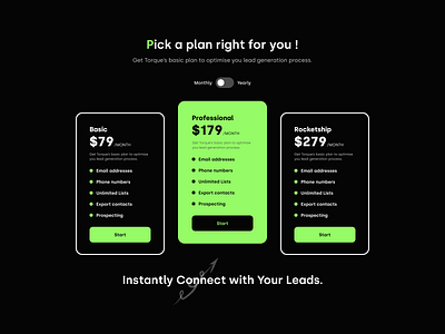 Pricing UI 999watt basic design graphic design neon pricing professional rocketship ui ux web