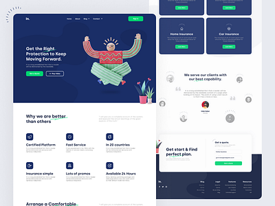 Insurance Landing Page UI 999watt blue footer graphic design green header hero header insurance landing page ui ux web design