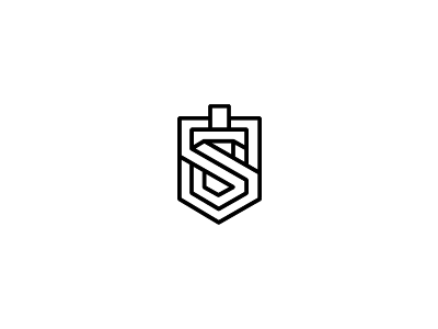 Shield n Sword black design icon identity illustration lines logo shield simple sword white