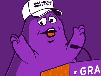 Grape Again cartoon character fast food mascot parody politics president propaganda purple vote