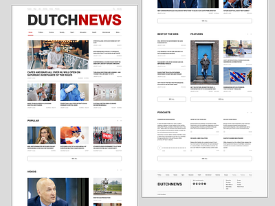 DutchNews News Portal website beauty black design minimalist news red redesign typography ui white