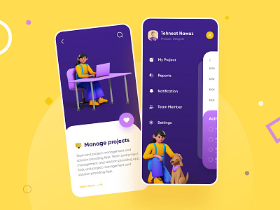 Project Management with 3D characters- UI/UX Design 2d 3d art app blue and yellow blue colors branding characters dailyui design flat free freebie illustration logo minimal tnudy ui ui ux ux vector