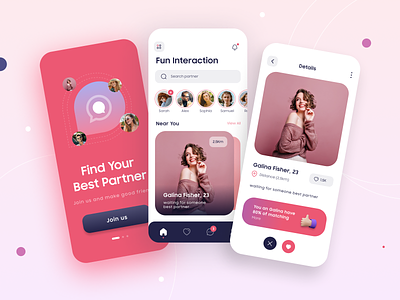 Find your perfect partner - Dating app 2d affair app dailyui date dating datingapp design free freelance illustration love mobile app partner pink ui ux