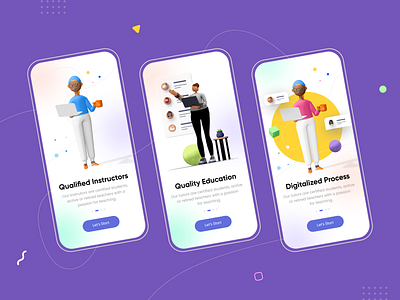 eLearning app -On Boarding Screens 2d 3d art app courses dailyui design digital education elearning free freelance illustration mobile app onboarding student teachers tutor ui ux