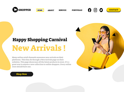 Shopping Website Landing Page branding design ecommerce figma illustraion shopping uidesign yellow