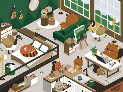 Cozy animal architecture character character design color cute food illustration isometric isometric illustration perspective