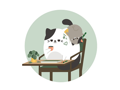 Working From Home animal character character design cute green illustration illustrator vector wfh