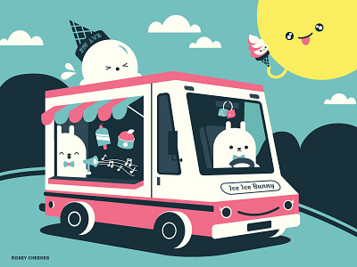 Ice Ice Bunny Ice Cream Truck color cream cute flat food graphic ice illustration rabbit truck vector