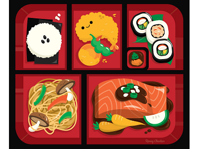 Bento Box cute food illustration japanese sushi vector