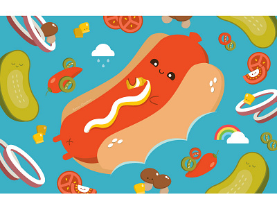 Frankie the Sausage cute food hot dog illustration summer vector